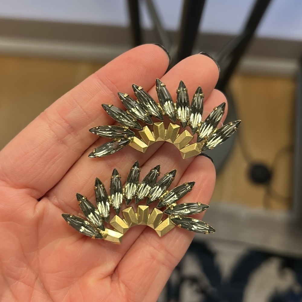 Elizabeth Cole elegant Crystal and Gold Wing Earrings